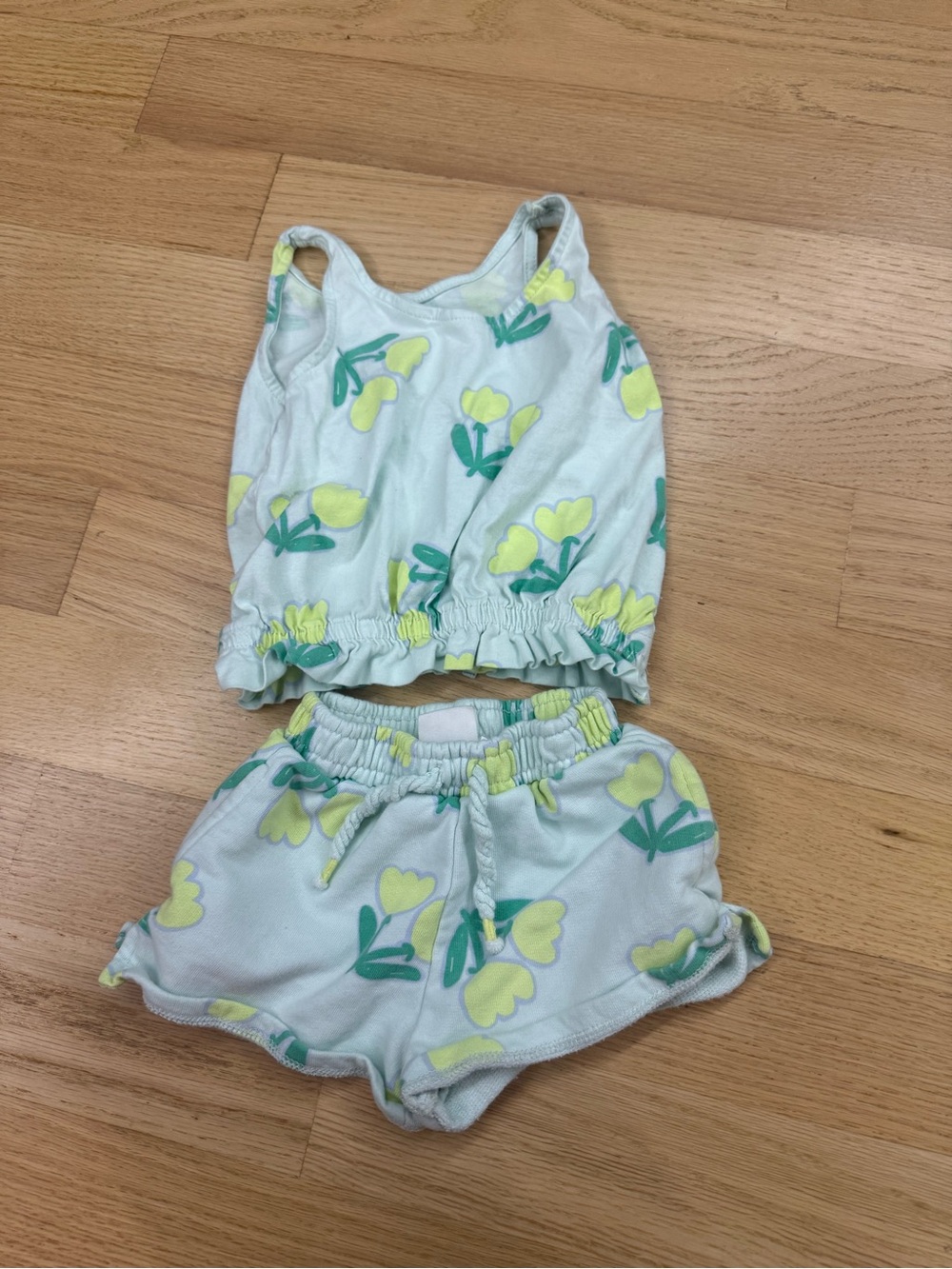 Zara Kids Floral Tank & Shorts Set - Light Blue & Yellow